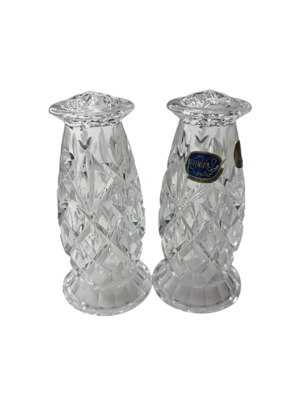 Bohemia Crystal Salt and Pepper Shakers Set Clear Lead Cut Glass Czech Republic